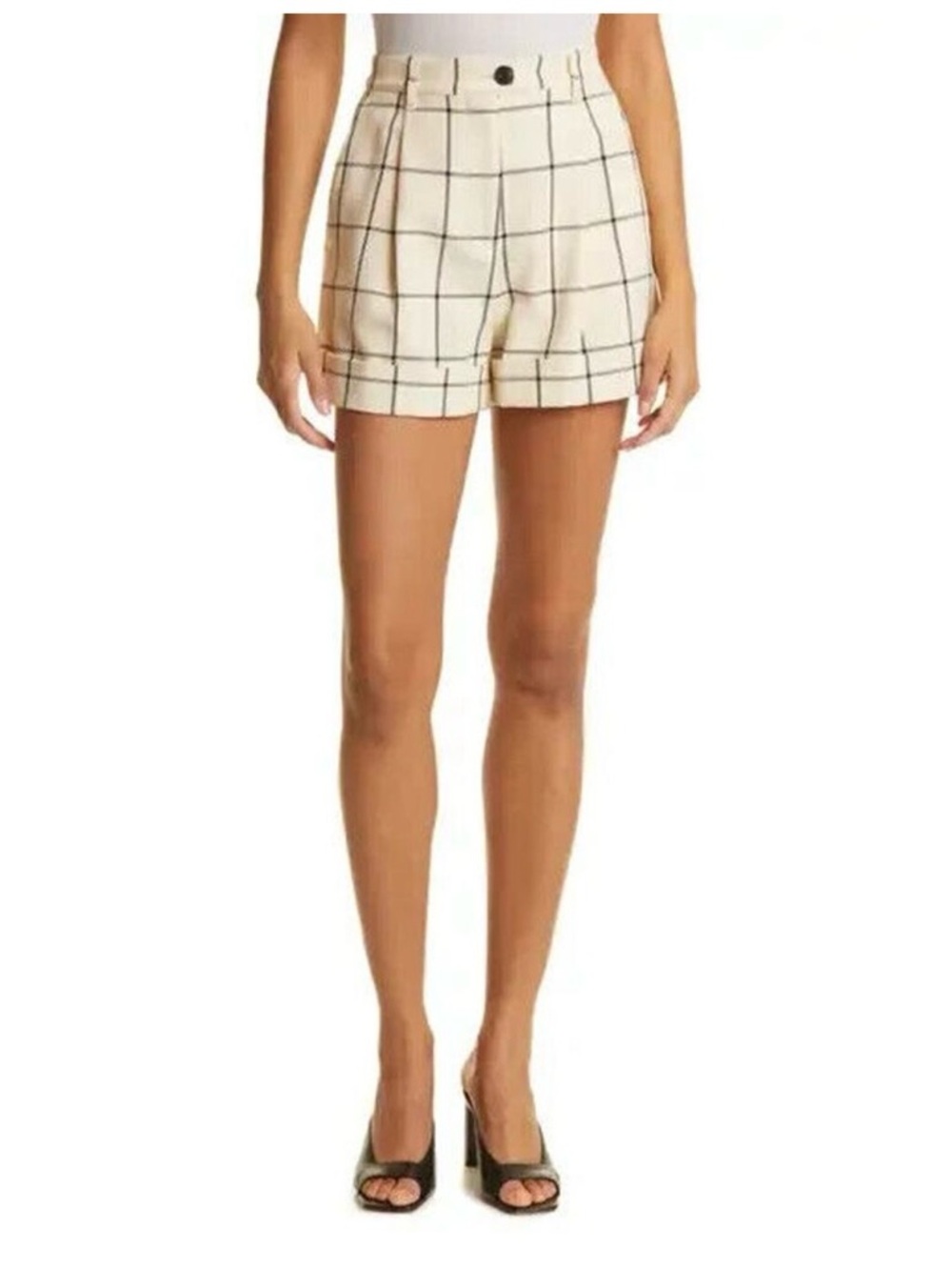 Rag & Bone Cream Windowpane High-Waist Shorts 6